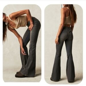 Free People Penny Pull On Boho Festival Western Flare Jeans Washed Black Size 30